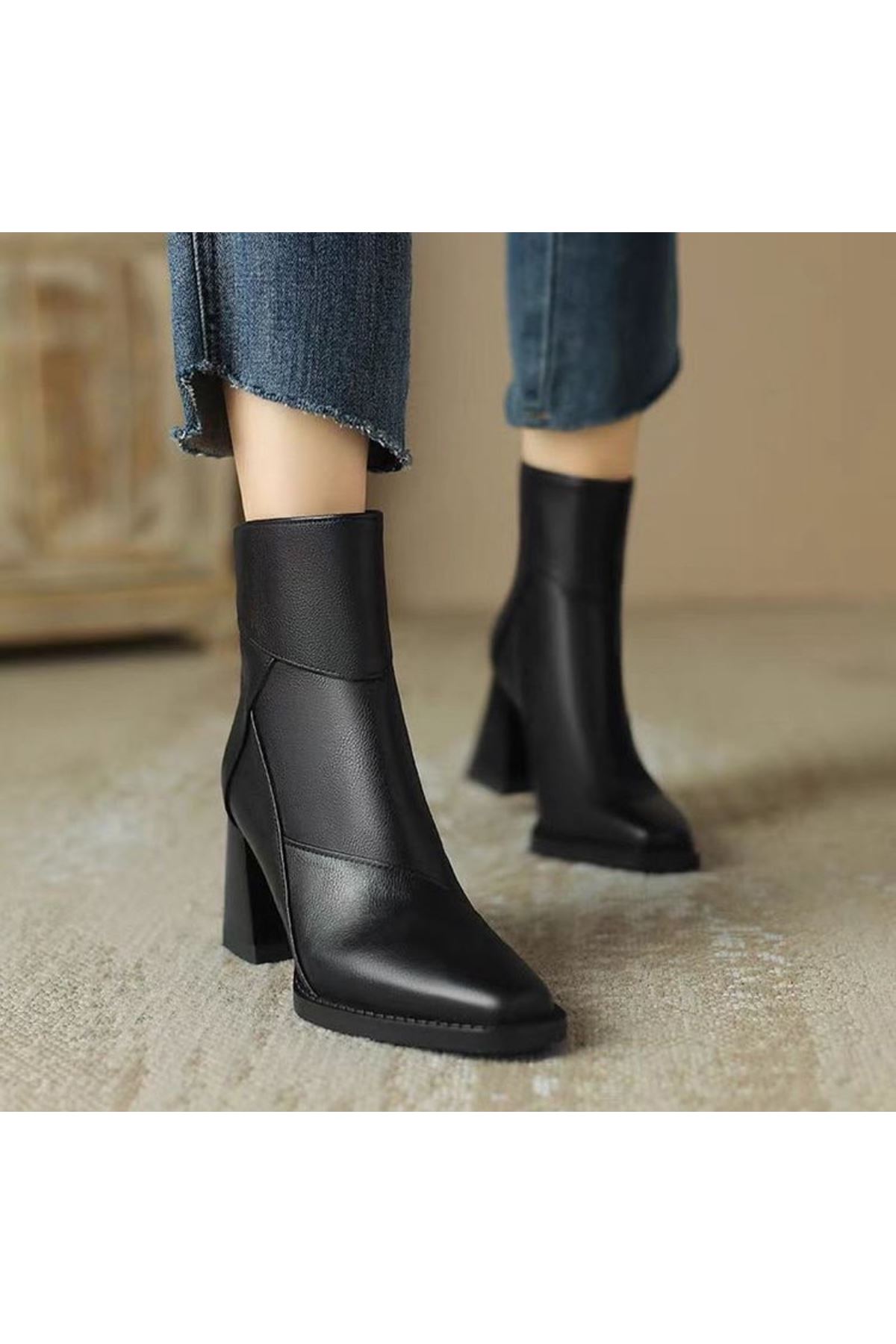 ‎الأحذية النسائية الشتوية بوت قصير كعب