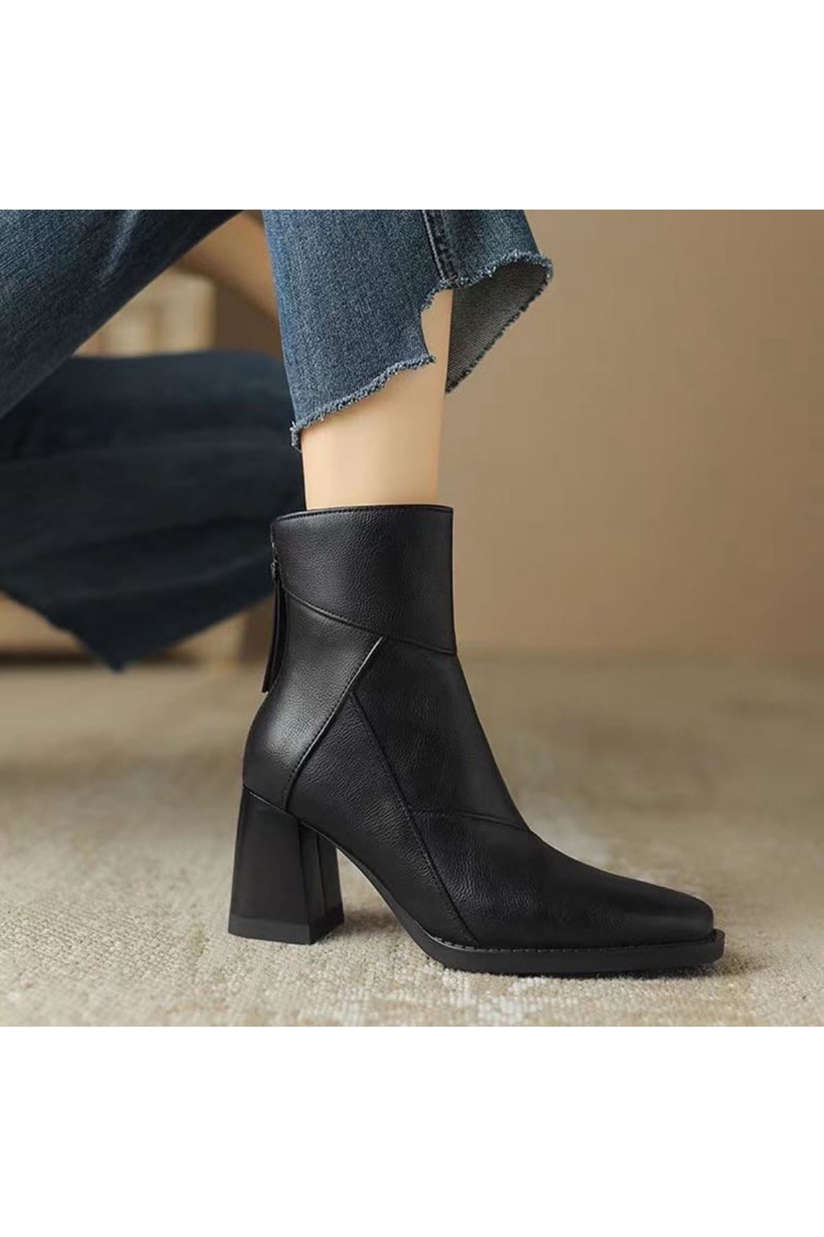 ‎الأحذية النسائية الشتوية بوت قصير كعب