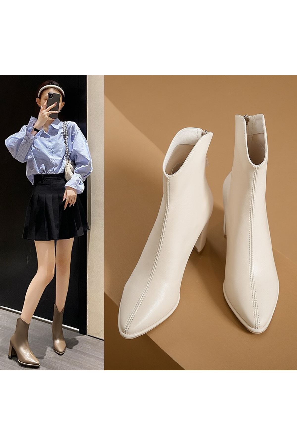 أحذية نسائية شتوية بوت قصيرة كعب 