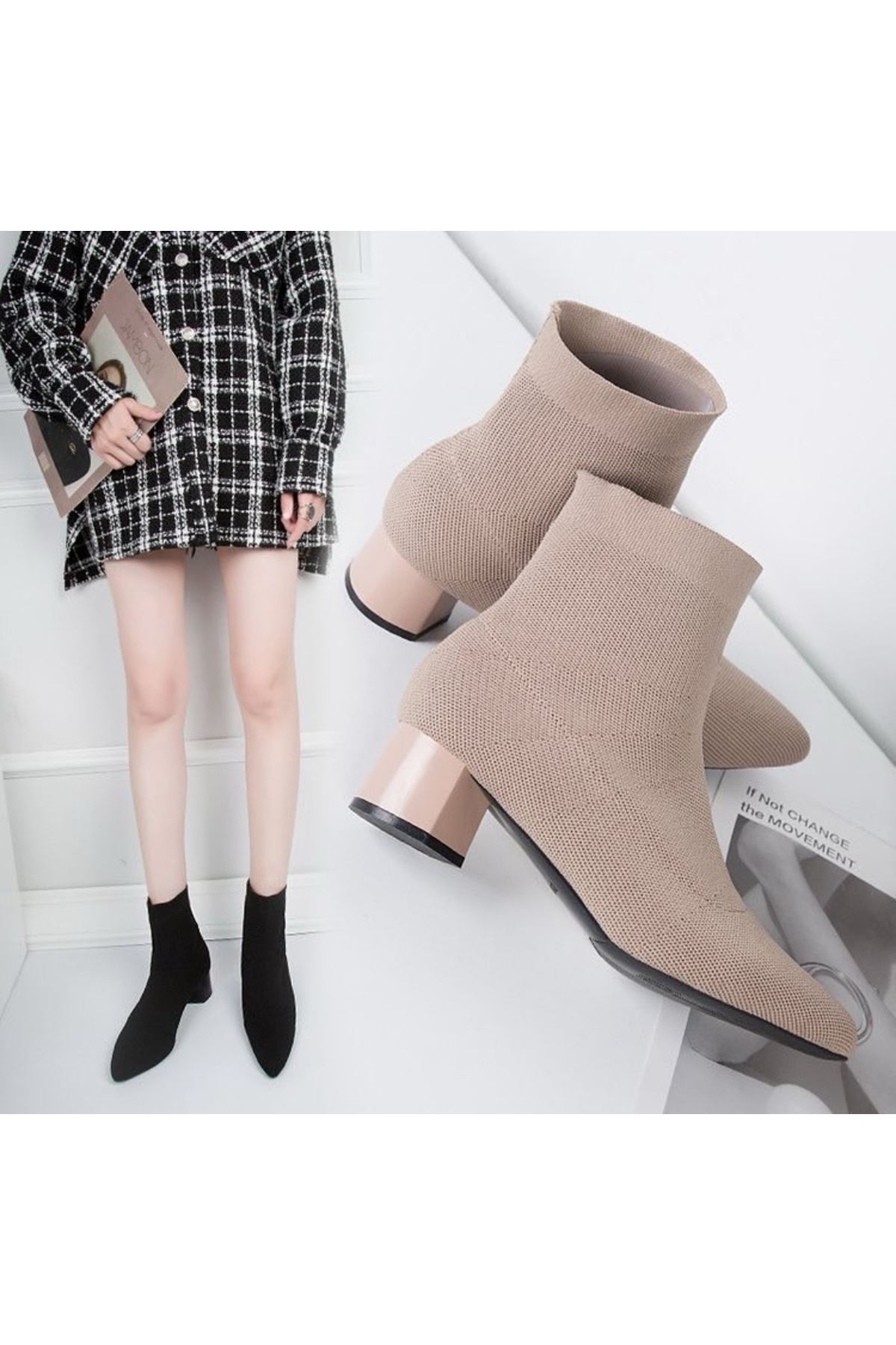 أحذية نسائية شتوية بوت قصيرة كعب