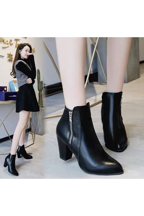 ‎الأحذية النسائية الشتوية بوت قصير كعب