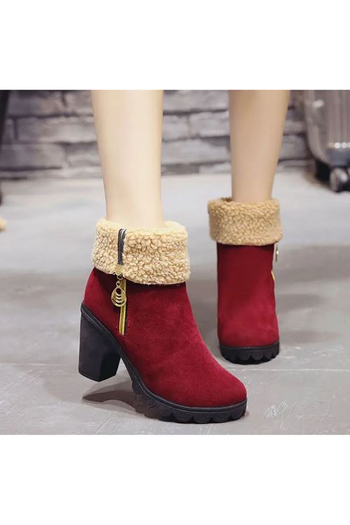 ‎الأحذية النسائية الشتوية بوت قصير كعب