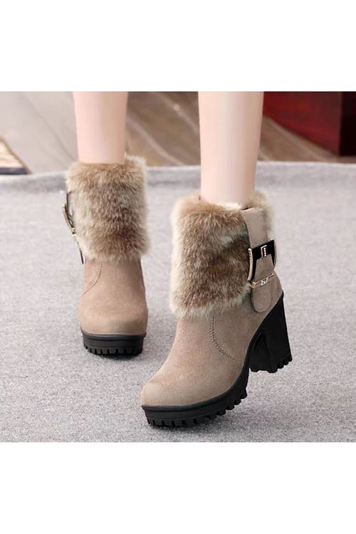 ‎الأحذية النسائية الشتوية بوت قصير كعب
